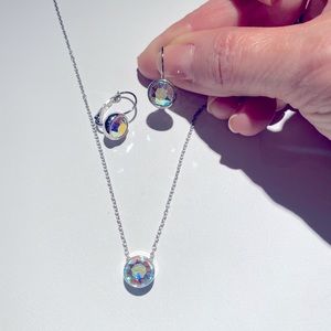 Touchstone Crystal Aurora Borealis pave necklace and earrings